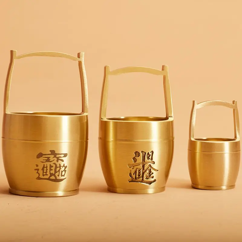 [xtv]Pure Brass Bucket of Gold Ornament No Ingot Lucky Fortune Craft Feng Shui Ornament Home Desktop Decoration Gift