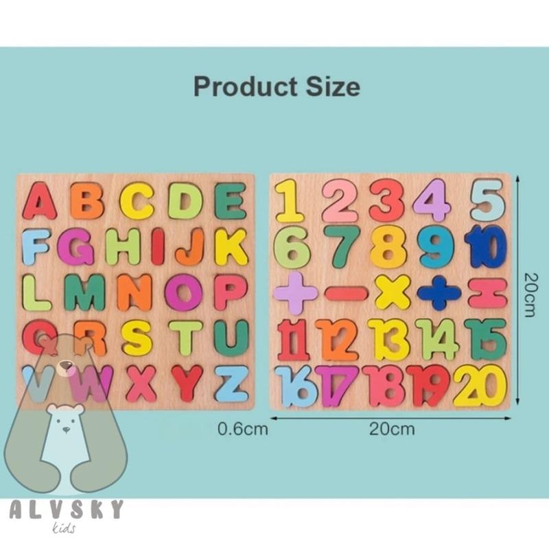 PUZZLE KAYU ANAK MAINAN KNOP ALFABET ANGKA ABJAD EDUKASI TOYS Games