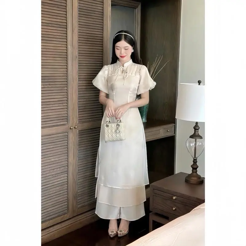 Set áo dài cách tân tay bồng phong cách tiểu thư chụp ảnh kỷ yếu , set áo dài chơi xuân vui tết (kèm quần) dự tiệc, NUNU SUSU 2