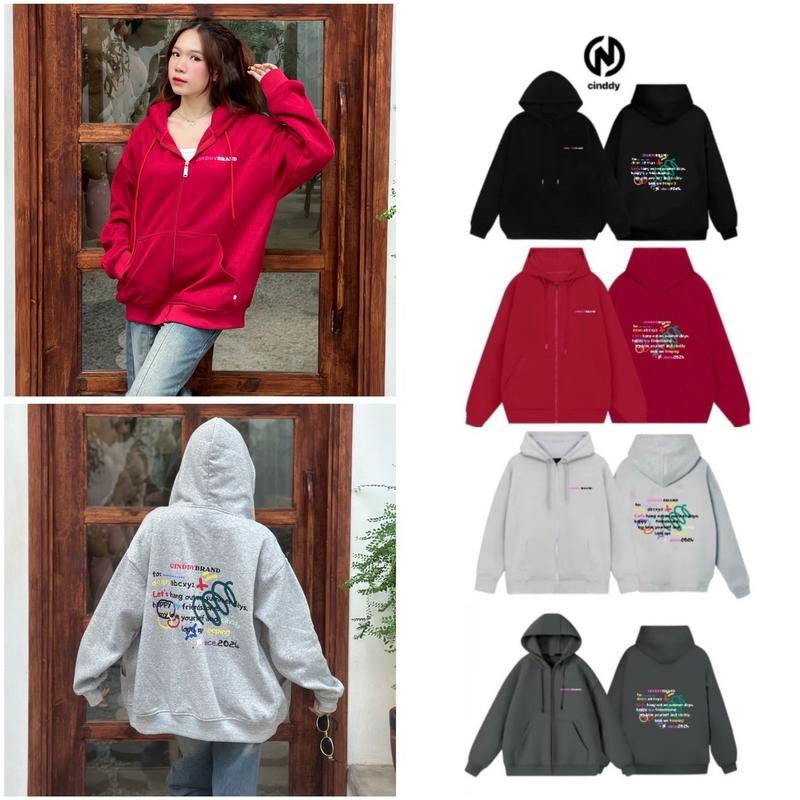 Áo Khoác hoodie Zip CINDDYBRAND In Hình Hoạt Hình Nam Nữ-KI026 Nhung Women Hoodie Top Voi Kem áo  khoác hoodie  zip áo thu đông nữ đẹp 2024 ghost  hoodie