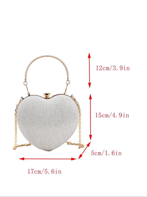 Women's Elegant Heart Shaped Design Evening Bag, Fashion Chain Strap Purse Shoulder Bag for Party, Trendy All-match & Exquisite Bag for Birthday Gift, Valentine's Day, Gift 2