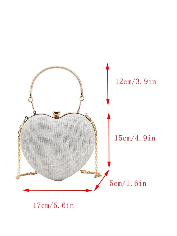 Women's Elegant Heart Shaped Design Evening Bag, Fashion Chain Strap Purse Shoulder Bag for Party, Trendy All-match & Exquisite Bag for Birthday Gift, Valentine's Day, Gift 1