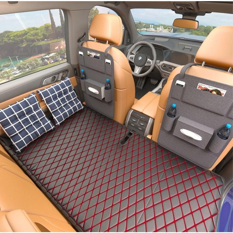 Tấm lót ngủ gấp gọn phía sau [vạch đen đỏ] + túi đựng đồ Đệm ô tô nằm ngủ gấp gọn bằng da cao cấp, nệm xe hơi ghế sau cho xe 4 5 7 chỗ và bán tải dài 1m2 không cần bơm Nam Đồng