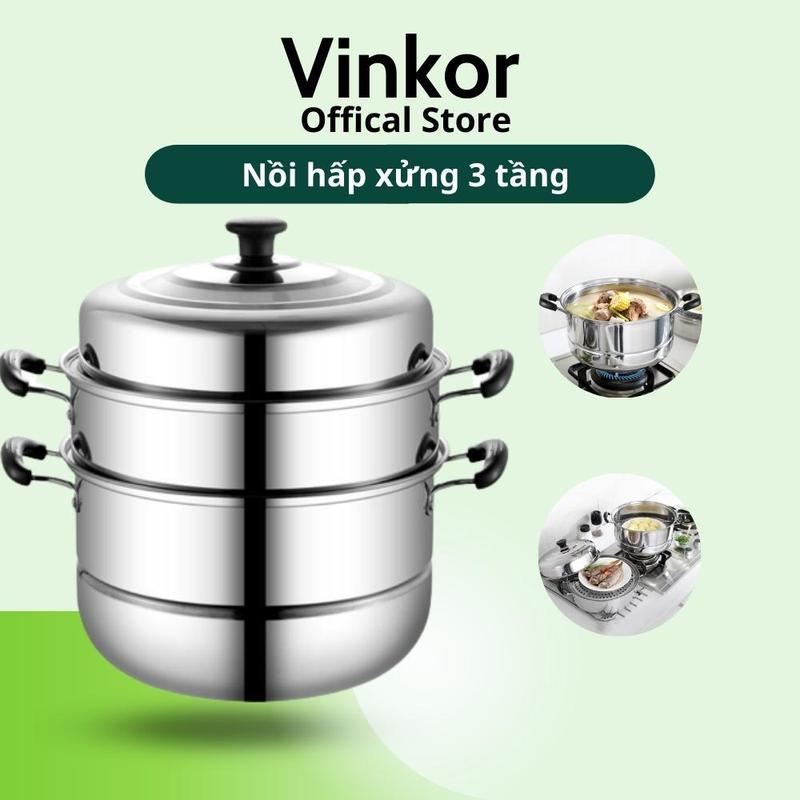 Nồi hấp xửng inox 3 tầng 2 vỉ rời size 28cm nồi  hấp