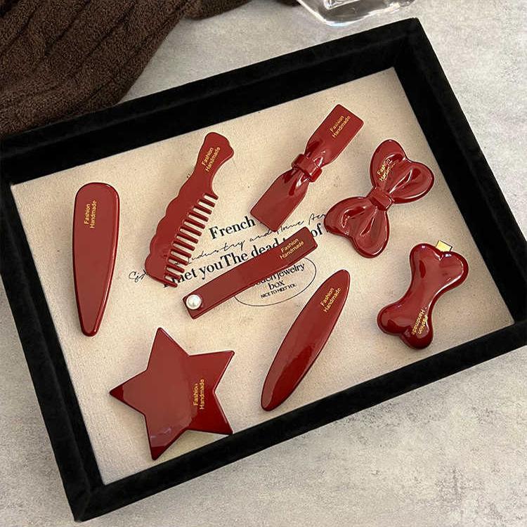 Product Introduction of Ankola Red Bow Hair Clip for Women New High-end Forehead Bangs Side Clip Duckbill Clip Hairpin 3