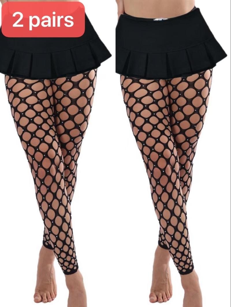 Product Introduction of Women's Rhinestone Decor Cut Out Fishnet Tights, Sexy High Waist Shiny Stockings for Party Club Dating, Ladies Underwear for All Seasons 1