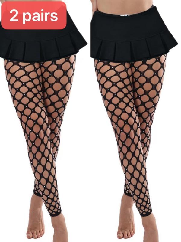 Women's Rhinestone Decor Cut Out Fishnet Tights, Sexy High Waist Shiny Stockings for Party Club Dating, Ladies Underwear for All Seasons 0