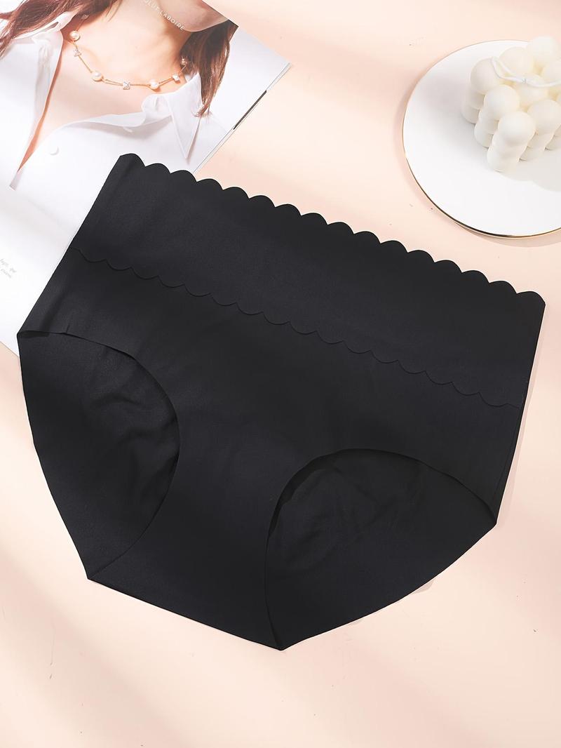 Product Introduction of Women's Solid Scallop Trim High Waist Knicker, Soft Comfy Breathable Seamless Panty for Daily Wear, Underwear for All Seasons 5