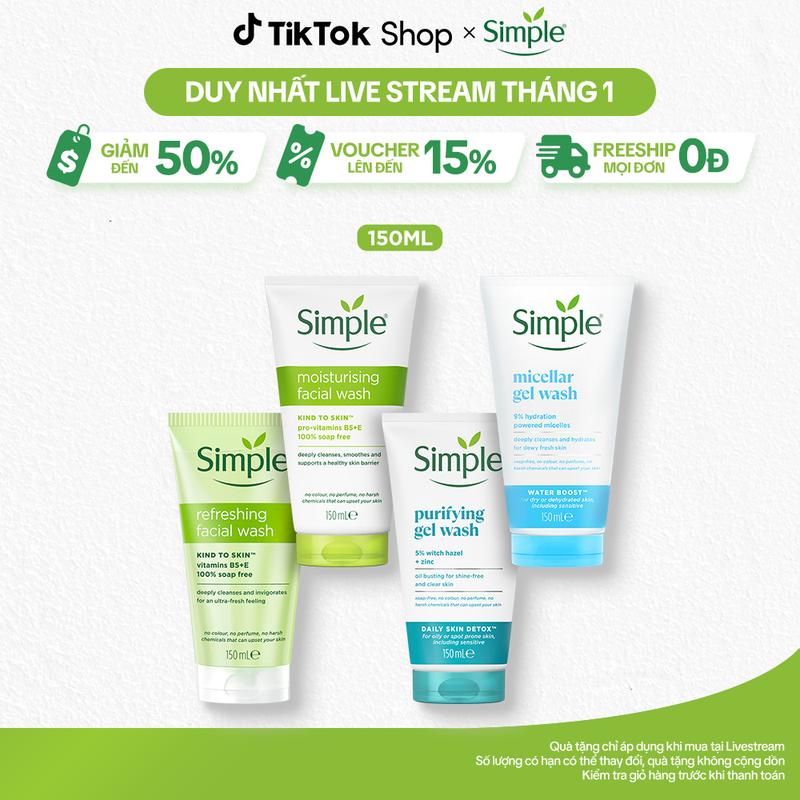   3  FS  Sữa Rửa Mặt Simple hỗ trợ làm sạch và Dưỡng Ẩm Da 150ml 