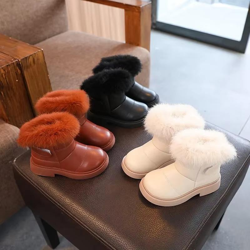 2023 New Solid Color Britain Style Girls Casual Boots Plush Winter Soft Baby Boys Short Boots Kids Shoes Children Drop Shipping 2