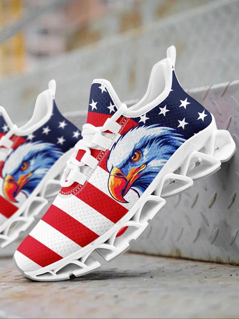 Product Introduction of Men's Eagle Print Lace Up Low Top Sneakers, Casual Comfortable Breathable Sports Running Shoes, Male All-match Round Toe Shoes for Daily Wear 1