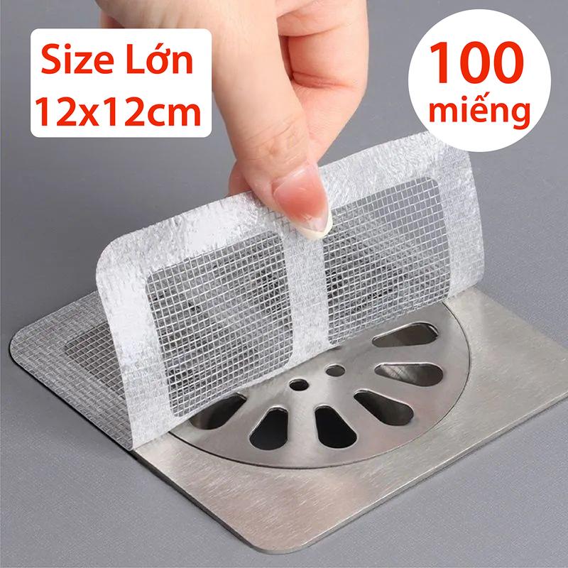 Combo 100 miếng dán thoát nước sàn, lọc rác Living C, miếng dán nắp cống chặn rác
