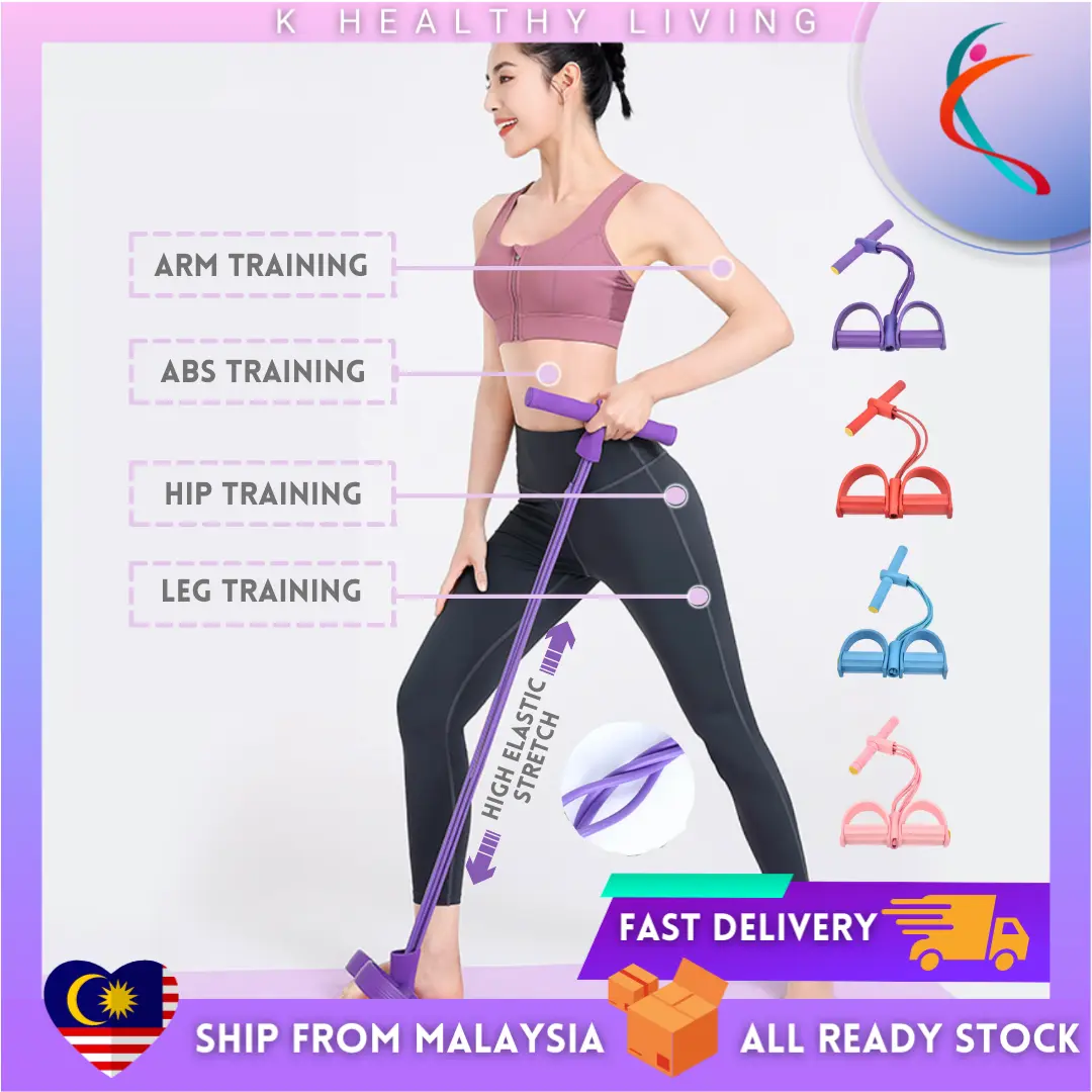 【READY STOCK】4tube Foot Pedal Yoga Puller/ Warbase Resistance Band/ Elastic Sit Up Pull Rope/Abdominal Training/ Indoor Exercise Equipment/ Strength Training Pull Rope/ Yoga Exercise/ Sport Equipment/  K-Healthy Living Equipment Fitness