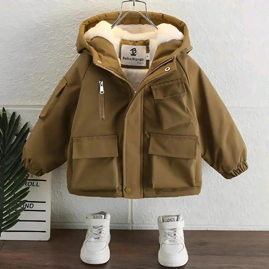 Áo gió bé trai/bé gái lót lông dày ấm túi hộp cute Voi Gile