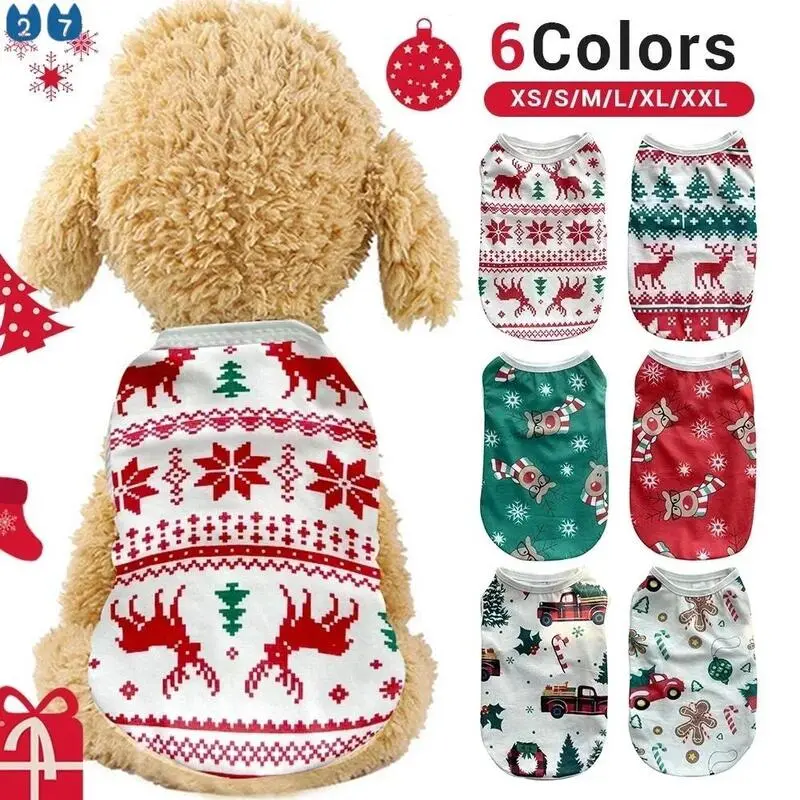 XS-XXL Christmas Clothes Cotton Pet Clothing Hoodies For Small Cats Vest Shirt Puppy Dog Costume Outfit Dogs Gift