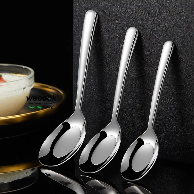 Thìa Inox 304 ăn cơm, phở lòng sâu cán dài trơn WECOOK cao cấp sáng bóng bền đẹp (BA39) 7