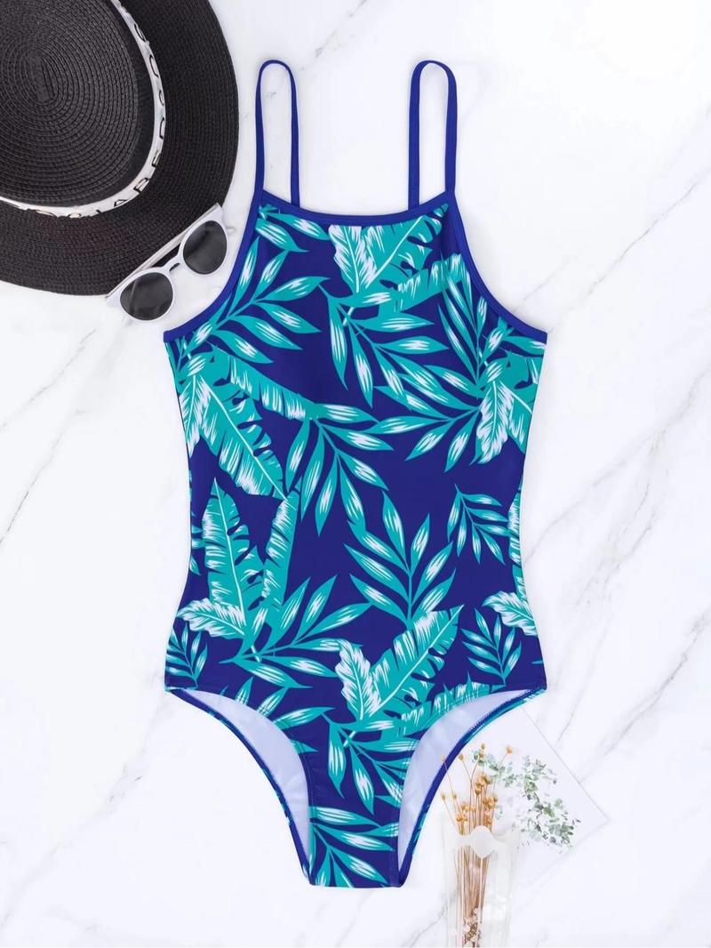 Product Introduction of Women's Leaf Print One-piece Swimsuit, Casual Adjustable Strap Backless Swimwear for Beach Holiday Vacation, Ladies Swimsuit for All Seasons 6