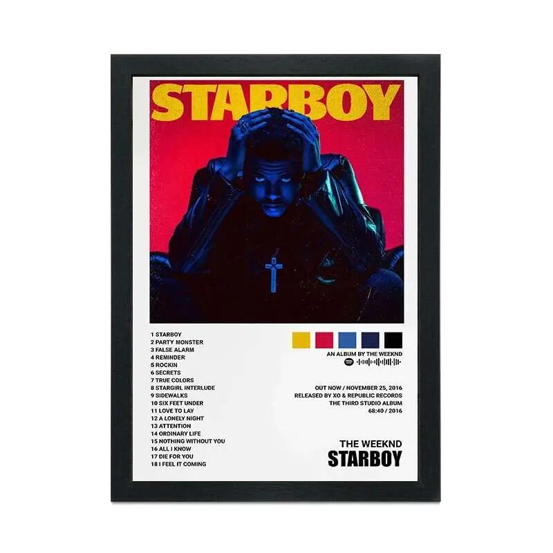 Khung Ảnh Và Vải Bố, A4, Màu Đen, Rap Star Weeknd Starboy ing, Poster Cho Phòng Khách Và Tường Phòng Ngủ, Trang Trí Nội Thất, ing Treo