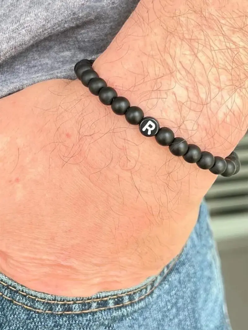 Product Introduction of Men's Letter Detail Beaded Bracelet, Fashionable Jewelry for Party, Daily Clothing Decor, Trendy All-match & Exquisite Jewelry for Birthday Gift 0