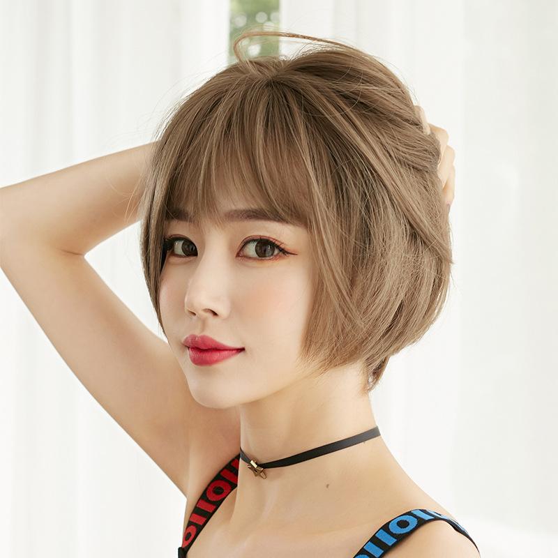 28CM New Fashion Wig Human Hair Original Real Hair True Hair Washable Short Hair Women's Hair Shoulder-length Bangs Air Bangs Short Hair 4
