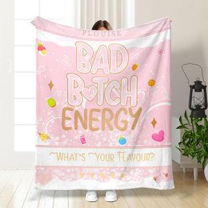 Cartoon Bad Bitch Energy Letter Pattern Blanket, Soft Comfortable Throw Blanket, Bedding Supplies for Home Office Travel Camping
