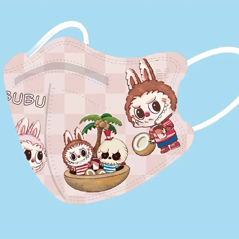 CÓ GỌNG(2 Size 4-10 Tuổi và Người lớn 15-70kg)Combo 10/50 Cái Khẩu Trang In Hình Lalabu .Vải Lụa mềm mịn ,Ép Túi Riêng từng cái khau 3
