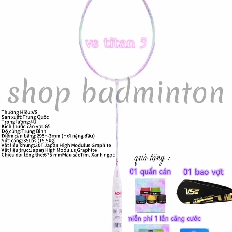 Vợt Vs Titan 5 chính hãng ( căng sẵn 11kg) max 15,5kg tặng bao và quấn Cầu Lông Vợt Cầu Lông Cán Vợt kumpoo điện