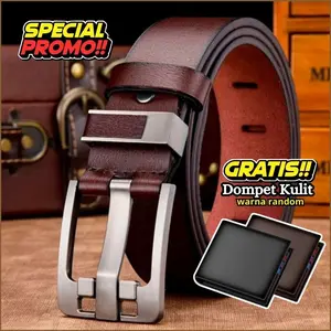 ikat pinggang semi kulit lapisan kulit gesper fashion Korea formal pria GRATIS DOMPET