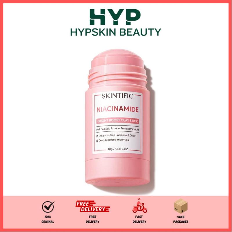 SKINTIFIC Niacinamide Bright Boost Clay Stick 40g Masker Mencerahkan Wajah Kotoran Hitam Melembutkan Hyaluronic Acid 1