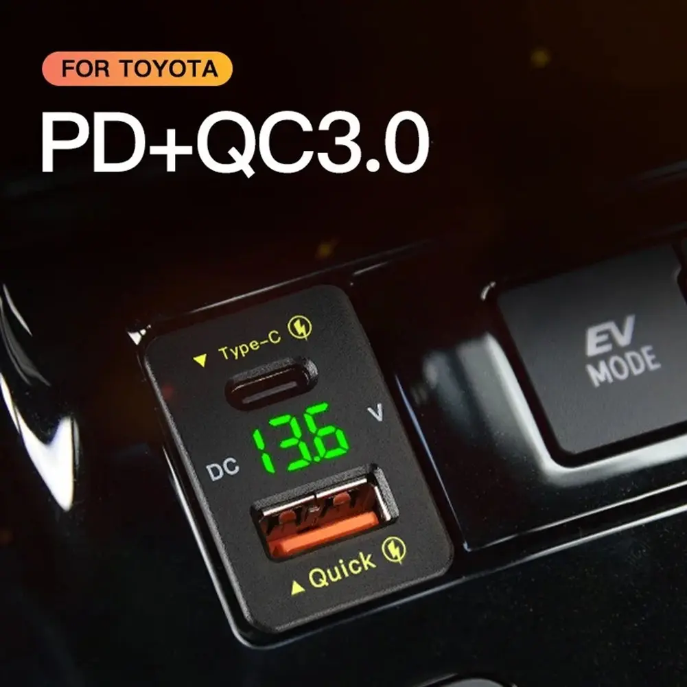 Bộ Chuyển Đổi ổ cắm nguồn Bộ sạc ô tô, cho QC3.0 36W, Sạc nhanh, với Vôn kế, Tương thích với USB