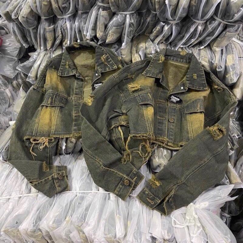 Áo Khoác jean nữ dáng ngắn kiểu RÁCH BỤI VÀNG