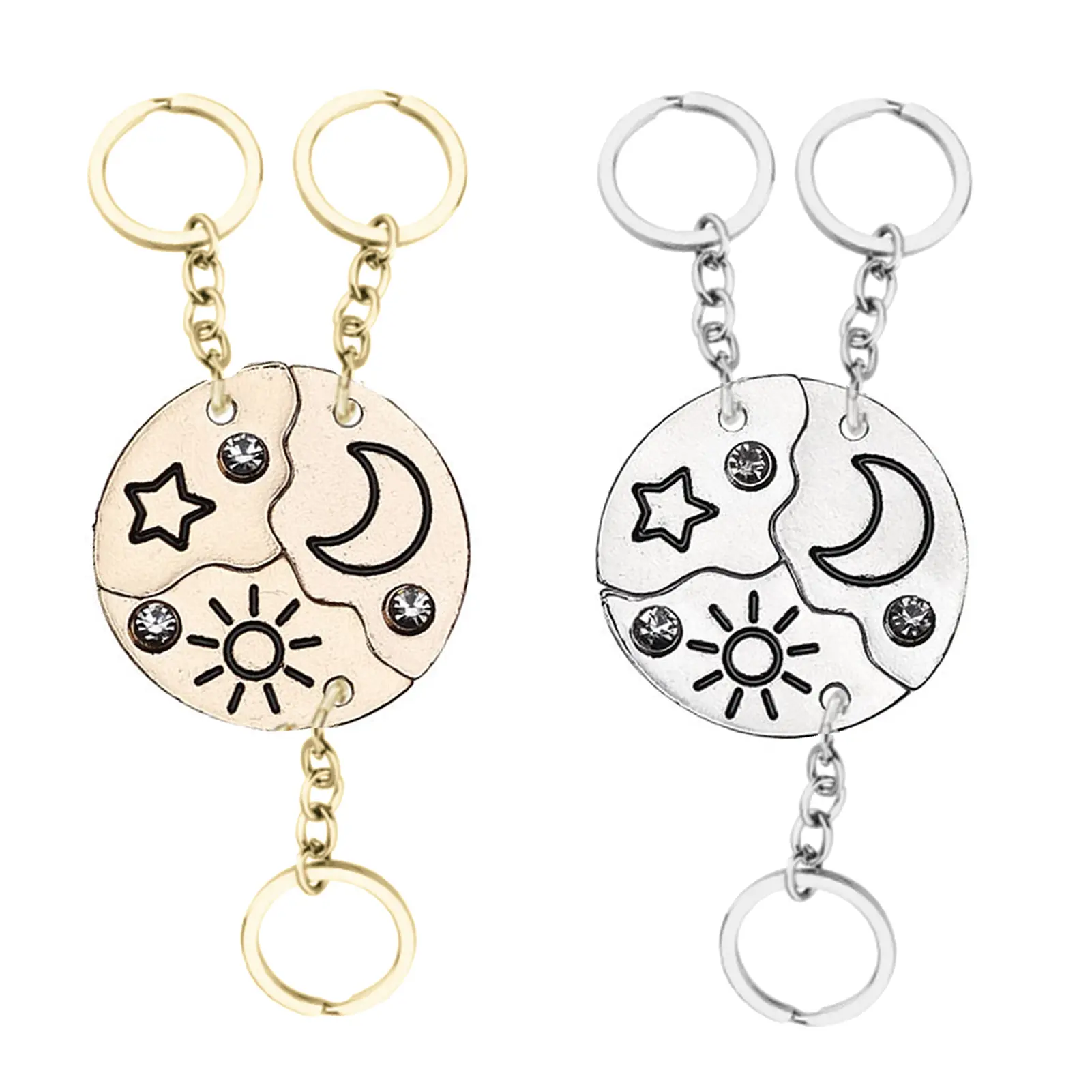 3 Pieces New Round Sun Star Moon Pendant Keychain Best Friend Forever Friendship Men And Women Key Chain