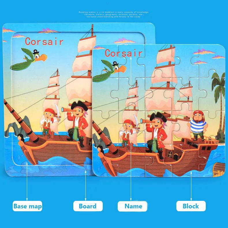 Product Introduction of 20 PCs wooden puzzle cartoon animal car number Letter pattern jigsaw puzzle game kids educational learning toys for kids 17