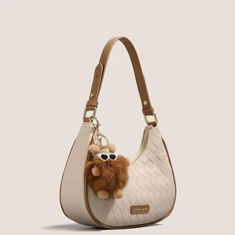  Túi kẹp nách đeo chéo nữ vân trám da mềm size 23 Samsora store - KN2684 túi  charm Bag Nhung Kem 