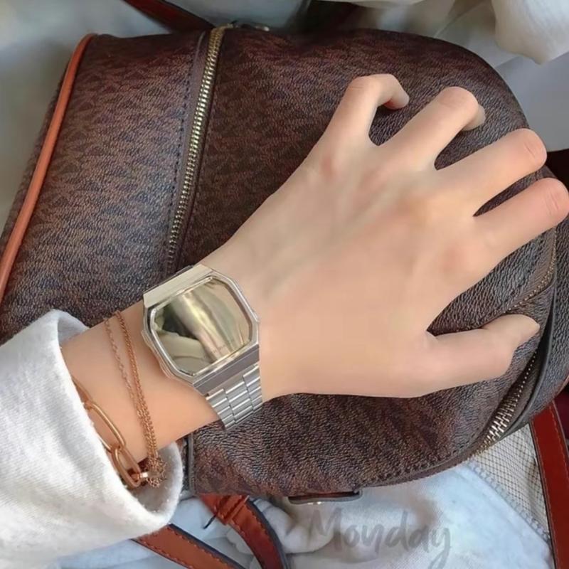 Đồng hồ Nam Nữ LED L168 cảm ứng tráng gương dây thép không gỉ thời thượng sang trọng Đeo Tay