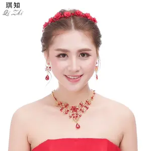 Anting Kalung Set Ruby Red Silver Pernikahan Elegant Model Kerajaan