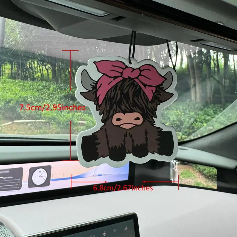 Cute Highland Bull Design Car Air Freshener, Car Rear-view Mirror Hanging Aromatherapy Tablet, Car Interior Decoration Accessories 1