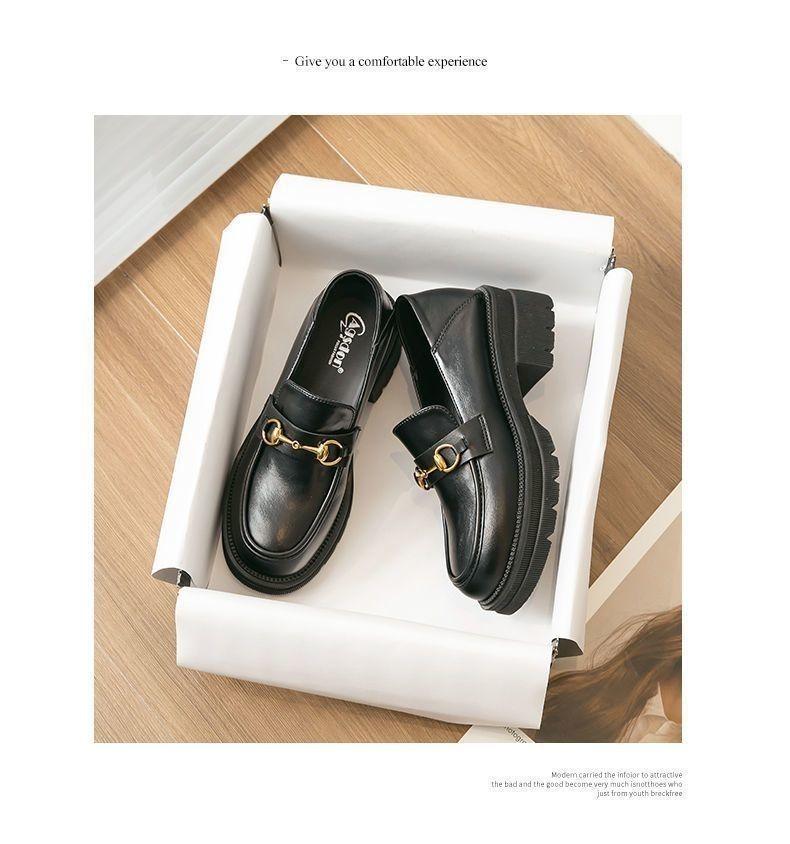 Product Introduction of Platform Loafers Women's 2024 New Shoes Slip-on Leather Shoe Heighten Soft Bottom Spring British Style Single-Layer Shoes Closed 33