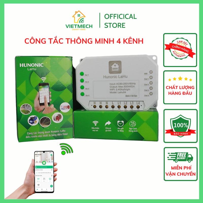 [4 kênh] Công tắc thông minh Lahu 4 kênh | Công tắc thông minh điều khiển 4 thiết bị từ xa qua điện thoại, hẹn giờ bật tắt tự động