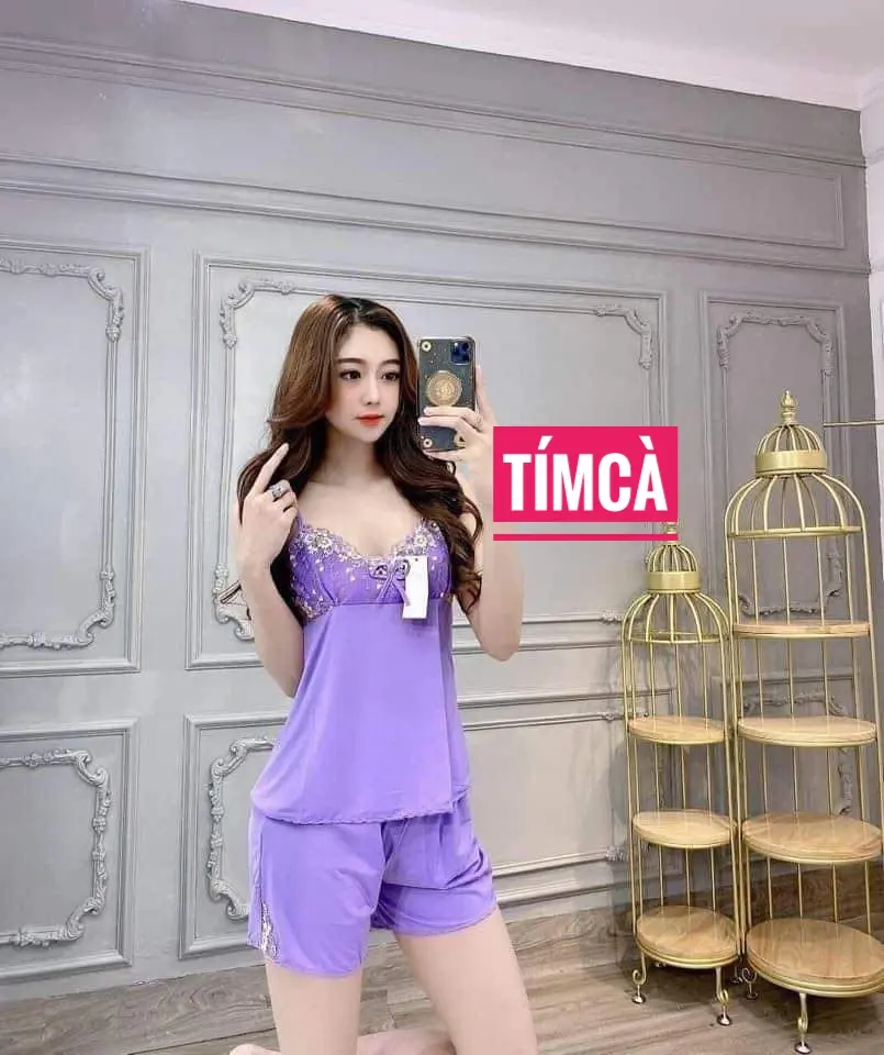 Đồ bộ ngủ thun lạnh quần đủi kiểu dây có nút điều chỉnh