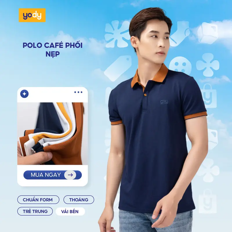 Áo thun polo nam YODY sợi cafe tay ngắn cổ bẻ thoáng mát chuẩn form APM3635