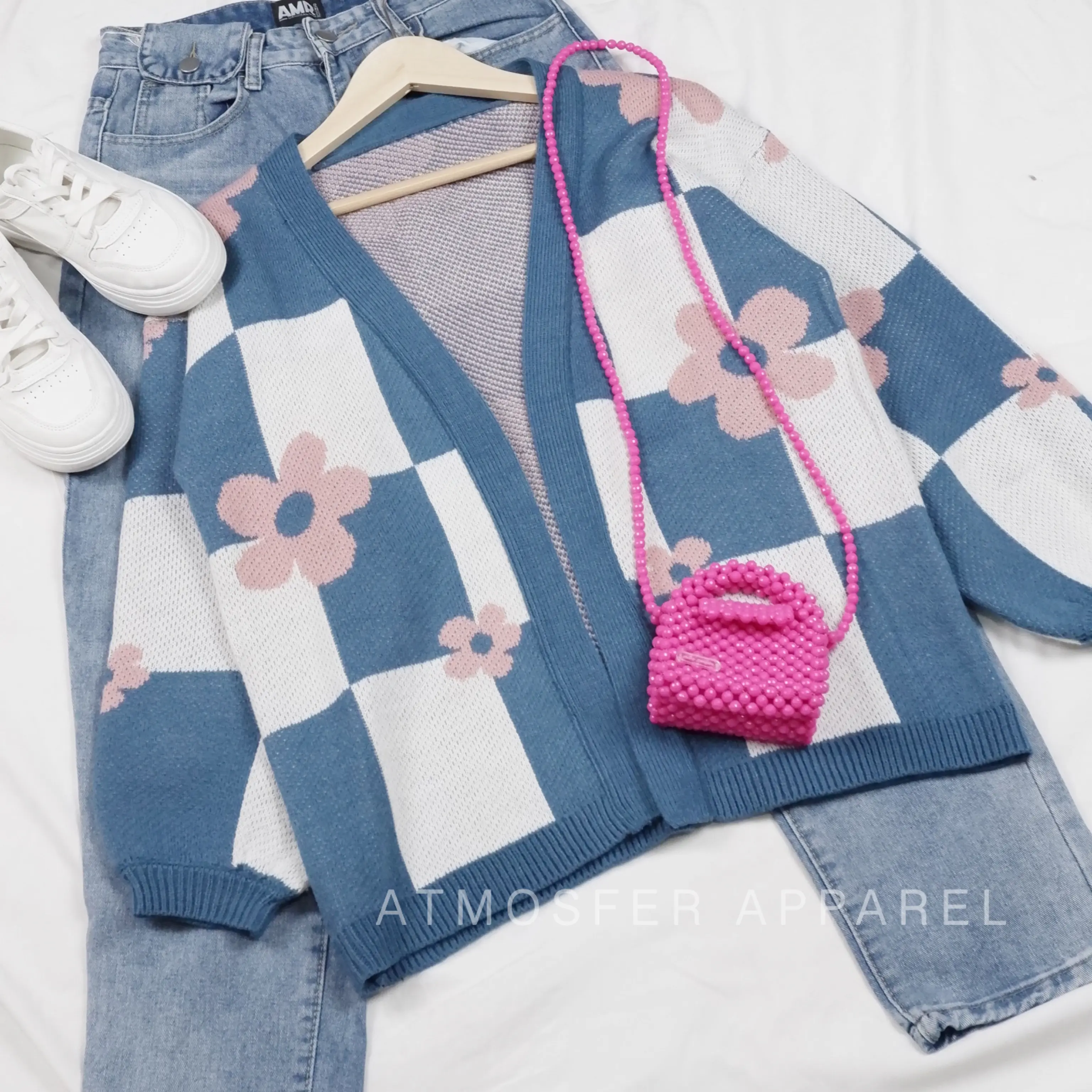 Lola Flower Cardigan Rajut Wanita Oversize Jumbo Motif Bunga Knitwear Atasan Outer Panjang Sweater Lembut