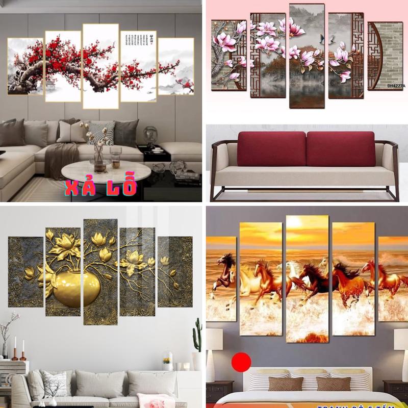Bộ 5 tranh 90x150cm Tráng Gương, tặng kèm đinh 3 chân chuyên dụng Phòng Khách Treo Tường Decor Tường Treo Phòng Trang Trí Nhà