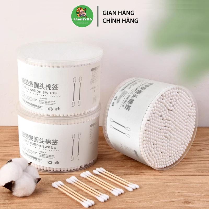 Tăm Bông Ngoáy Tai 2 Đầu Thân Gỗ - Hộp 500 Bông Tăm Ngoáy Ráy Tai Người Lớn Trẻ Em 1