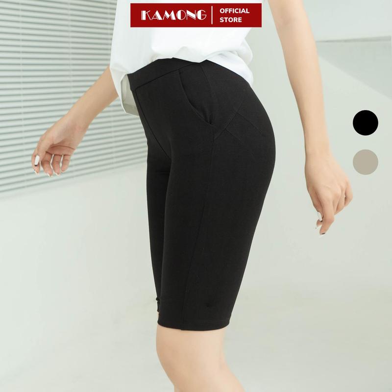 Quần legging đùi nữ cạp cao KAMONG Nâng vòng 3 Cao Cấp có túi vải cotton dẻo co dãn tốt dáng ngắn LG004