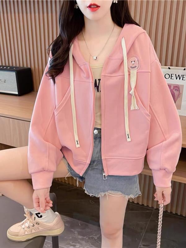 ÁO KHOÁC NỈ THUÊ HÌNH MẶT CƯỜI PHỐI KIỂU DÂY THÒNG LẠ LÙNG XINH XẮN Nữ Women Top Hoodie Có Túi Nâu 5