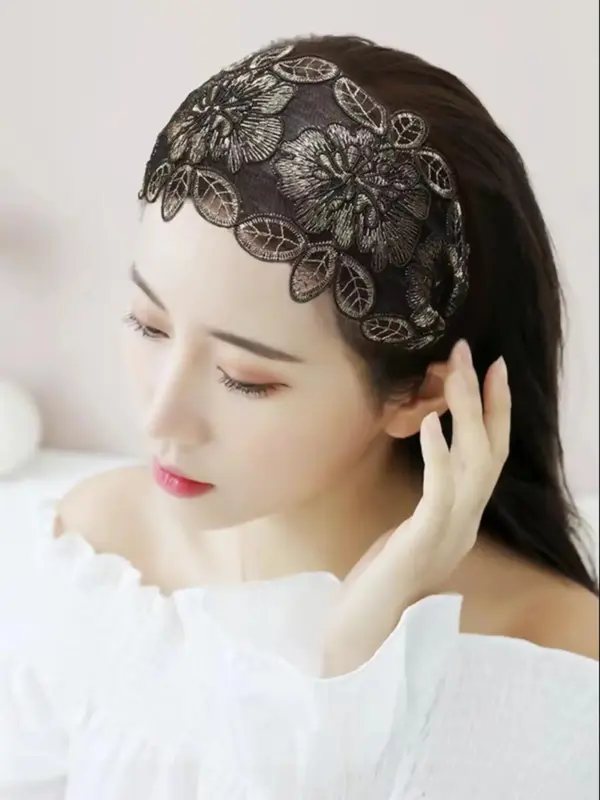 Floral Embroidered Hair Hoop, Vintage Mesh Lace Wide Brimmed Hair Band, Elegant Headband for Women & Girls Hairstyle, Trendy All-match & Exquisite Hair Accessories for Daily Wear 2