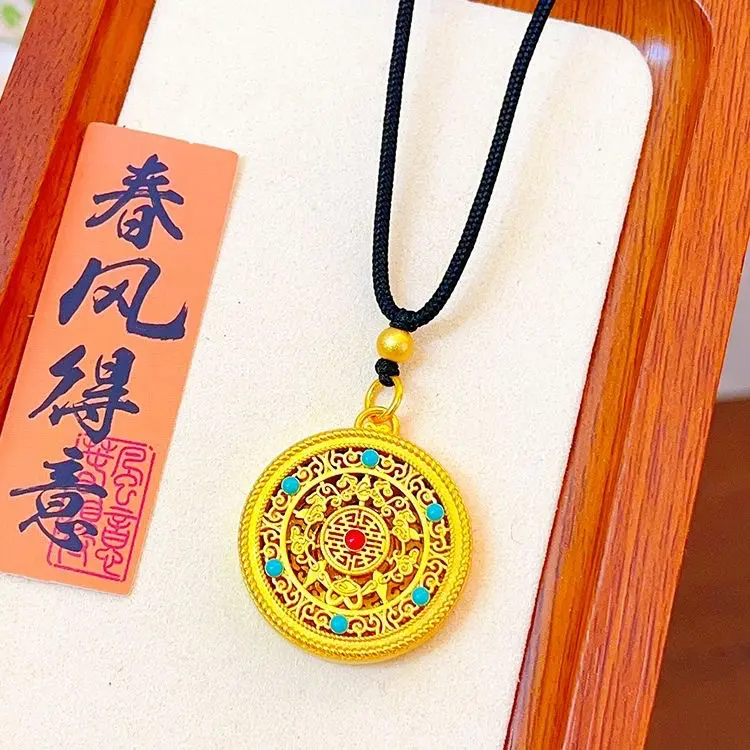 Blessing Five Blessings Perfect Hollow Gold Silk Pendant Ancient Compass Necklace Vintage Hanging Pendant Chain Jewelry