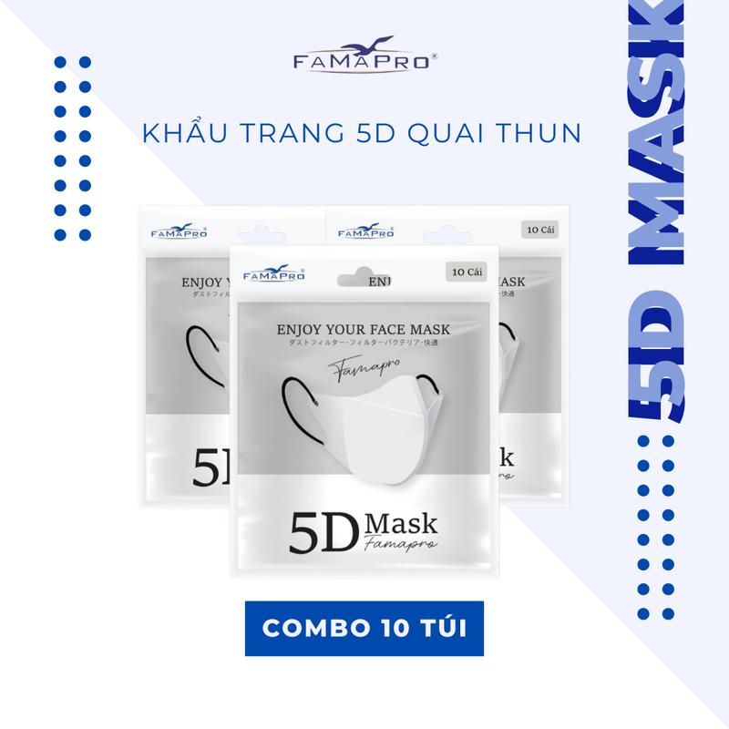 [Thùng 100 cái] Khẩu trang y tế 3 lớp Famapro 5D Quai Thun Mask (10 cái/túi)