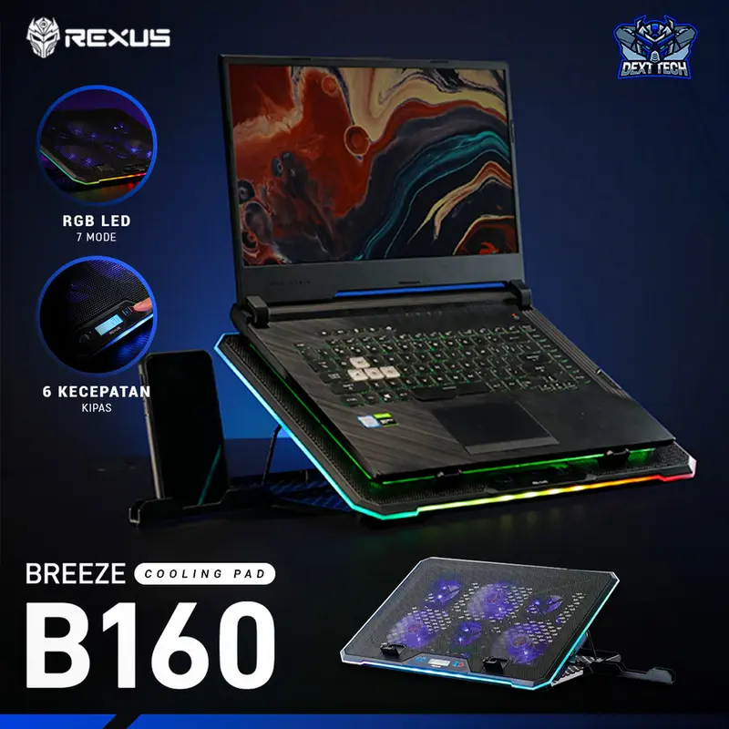 Rexus Breeze B160 Cooling Pad Laptop Fan With RGB 0
